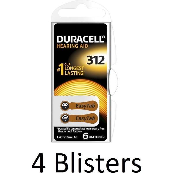 24 Stuks (4 Blisters a 6 st) Duracell Duralock Hearing Aid 312 Bruin