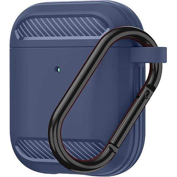Carbon hoesje voor Apple Airpods Blauw Shockproof Case