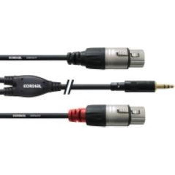 Cordial CFY 1.8 WFF tussenstuk voor kabels 2x XLR Plug 3.5mm Zwart