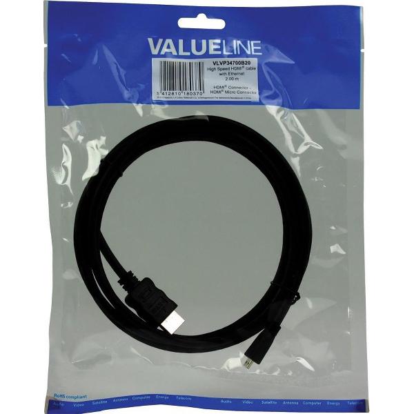 High Speed HDMI kabel met ethernet HDMI connector - HDMI micro-connector 2,00 m zwart