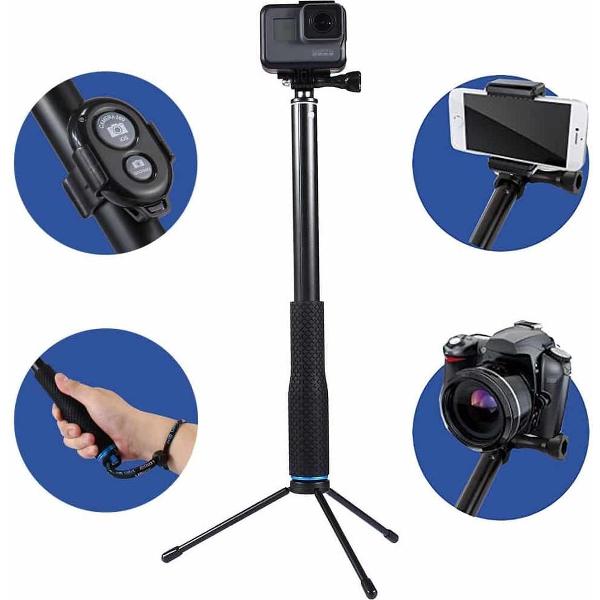 Anti-skid Uitschuifbaar Zelfportret Handheld Duiken Telescopische Monopod Houder Set met Telefoon Afstandsbediening & Statief & Telefoonhouder voor Smartphones, GoPro & Xiaoyi Camera, Volledige Lengte Max: ongeveer 1m (Blauw)