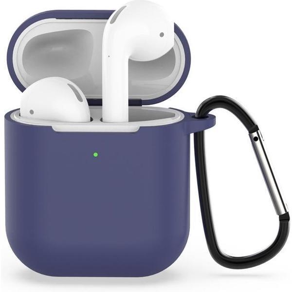 AirPods hoesje van By Qubix - AirPods siliconen hoesje voor AirPods 1/2 - Blauw + handige clip