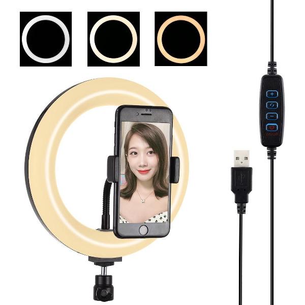 PULUZ 7.9 inch 20cm USB 3-standen Dimbaar Dubbele kleurtemperatuur LED Gebogen lichtring Vlogging Selfie Fotografie Videolichten met telefoonklem (zwart)