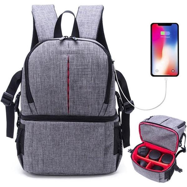 Multifunctionele waterdichte nylon schouderrugzak Gevoerde schokbestendige cameratas voor Nikon Canon DSLR-camera's (grijs)