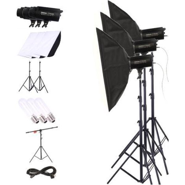 TRIOPO Oubao TTR300W 60x90cm Studio Softbox + 2.8m Statiefbevestiging + 3 x Gloeilamp Fotografie Verlichting Driedelige set