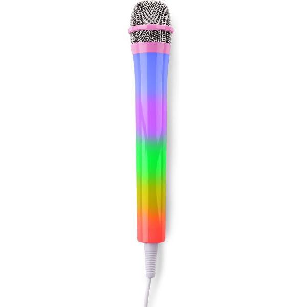 Karaoke microfoon met LED disco verlichting - Fenton KMD55P - 3 meter kabel met 6,3mm jack aansluiting - Roze