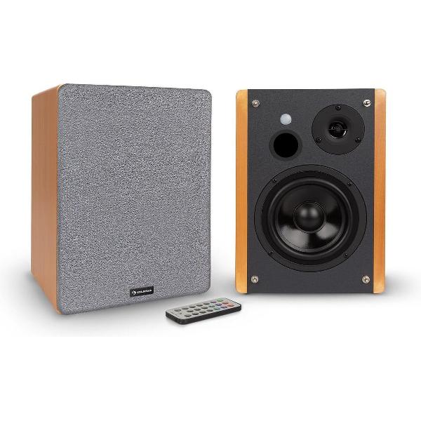 Linie 400 A boekenplank luidsprekers paar actieve boxen 2x20W hout-look / zwart