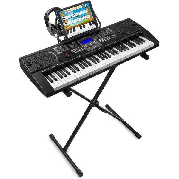 Keyboard starterset - MAX KB1 keyboard piano met o.a. 61 toetsen en trainingsfunctie inclusief in hoogte verstelbare keyboardstandaard en koptelefoon