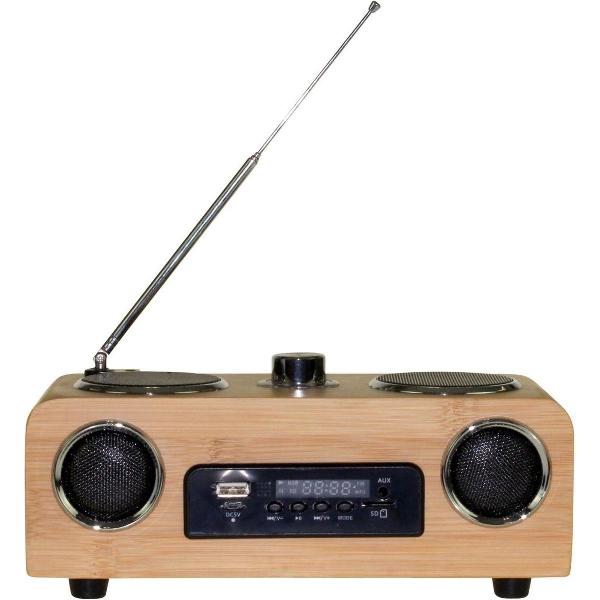 United Entertainment - 3G Draagbare Stereo Speaker - FM Radio AUX/USB/SD - Bamboe