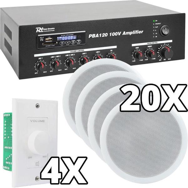 Power Dynamics 100V Bundelset met 20 Speakers en volumeregelaars