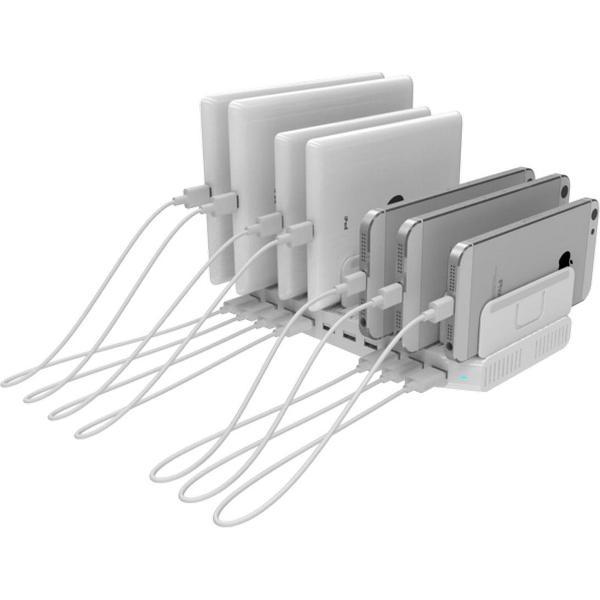 DELTACO UNITEK USB-laadstation - 19.2A - 10x USB type A male - 100-240V tot 5V USB - Wit