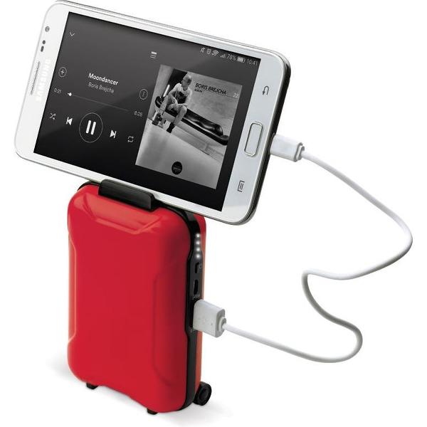 Bluetooth speaker + powerbank Uniek design | Bluetooth | 5.000 mAh | 3W | Lithium polymer batterij | Accuduur tot 16 uur | Inclusief kabel | koffer trolley