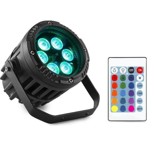 LED lamp - BeamZ BWA63 AluPar - Waterdichte tuinverlichting - buitenverlichting - 6x 3W LED - Vele kleuren mogelijk - Incl. afstandsbediening - IP65 - Zwart