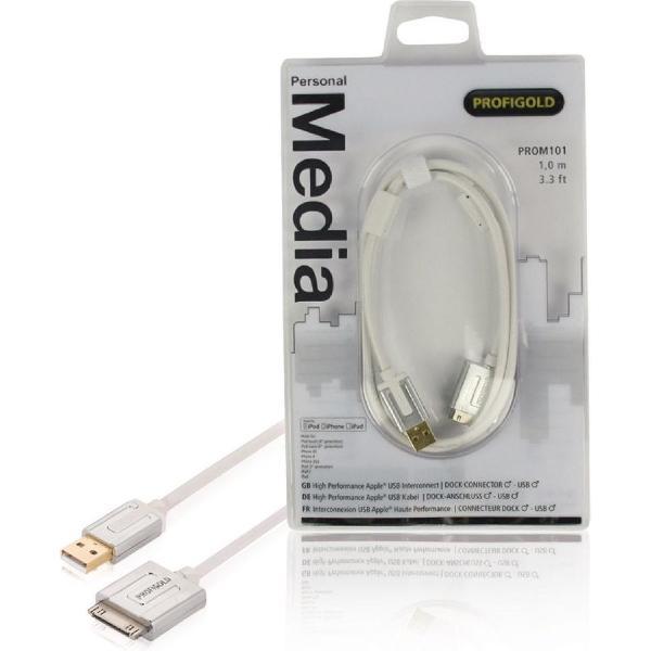 Profigold Prom101 Sync And Charge-kabel 30-pins Dock Male - Usb 2.0 A Male 1,00 M Wit
