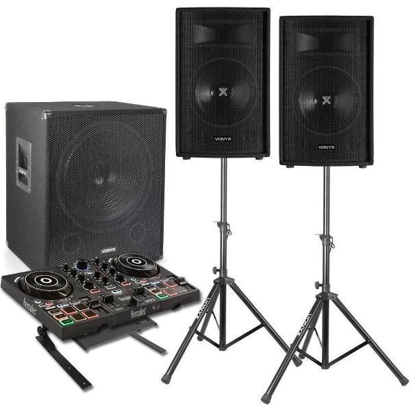 DJ set met Hercules DJ controller - Complete DJ set met 1600W geluidsinstallatie (subwoofer en tops) en Hercules Inpulse 200 controller - Zwart