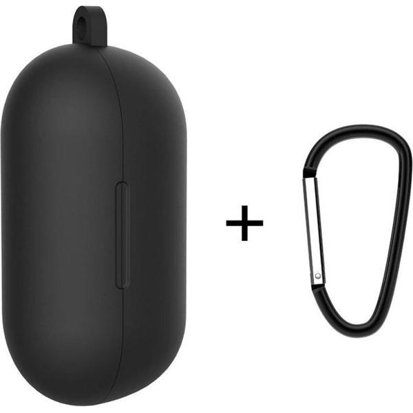 Luxe Siliconen Hoesje Voor Samsung Galaxy Buds (2019) / Galaxy Buds+ Plus (2020/2021) Draadloze Oordopjes - Soft Case Cover Protector - Travel Beschermhoes - Reis Opberghoes Shell Beschermer Hoes - Met Musketon Haakje - Zwart