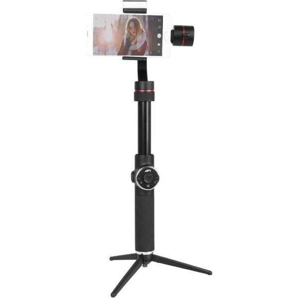 AFI V5 Gladde 3-assige handheld aluminium borstelloze cardanische stabilisator met statiefbevestiging en vullicht voor smartphones binnen 6 inch, ondersteuning voor gezichtsherkenning (zwart)
