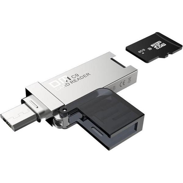 DrPhone DM Series USB naar Micro USB HUB - Mini USB-Stick Kaartlezer- USB 3.0 - Zilver/Zwart
