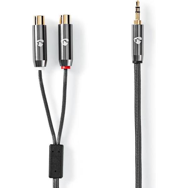 Nedis Premium 3,5mm Jack (m) - Tulp (v) stereo audio adapter kabel / zwart - 0,20 meter