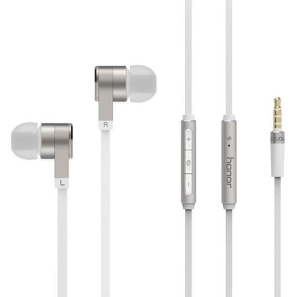 Originele Huawei Honor AM13 bas stereohoofdtelefoon 3 5 mm Plug aangesloten In-Ear oortelefoon met microfoon voor iPhone Samsung Huawei Xiaomi HTC en andere Smartphones (zilver)