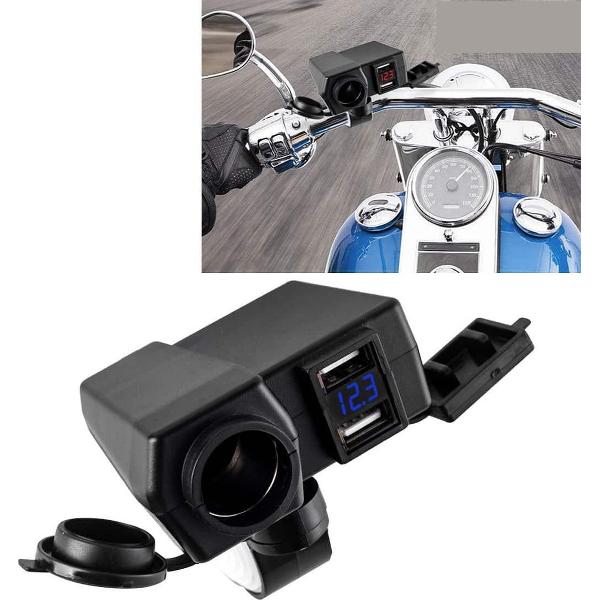 Universele motorfiets dubbele USB-poorten 4.2A snellader voor telefoon met sigarettenaansteker en spanningsweergave en schakelaar, levering van Ramdon-kleuren