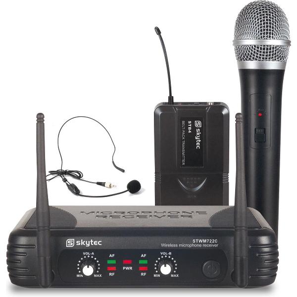 Draadloze microfoon - Skytec STWM722C draadloze microfoonset - draadloze headset + hand microfoon draadloos